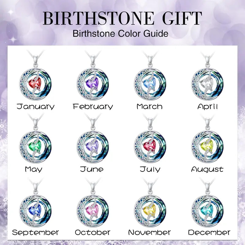 925 Sterling Silver Moon & Star Birthstone Necklace