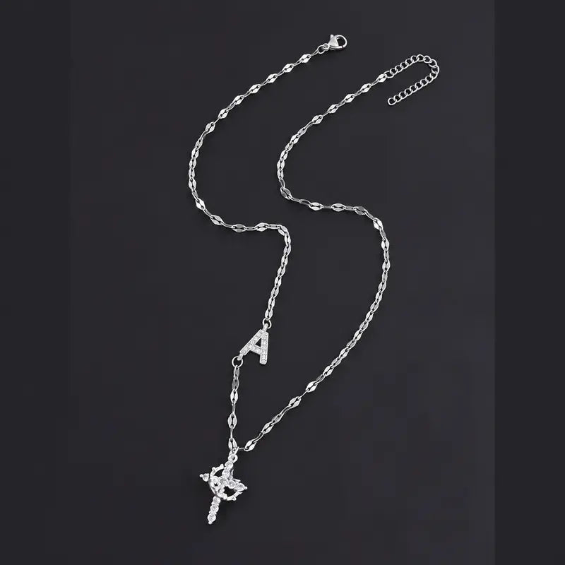 Crystal Initial Cross Necklace
