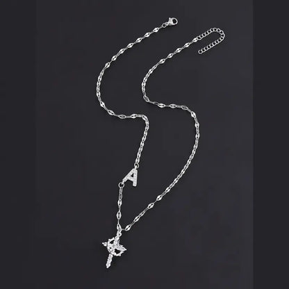 Crystal Initial Cross Necklace