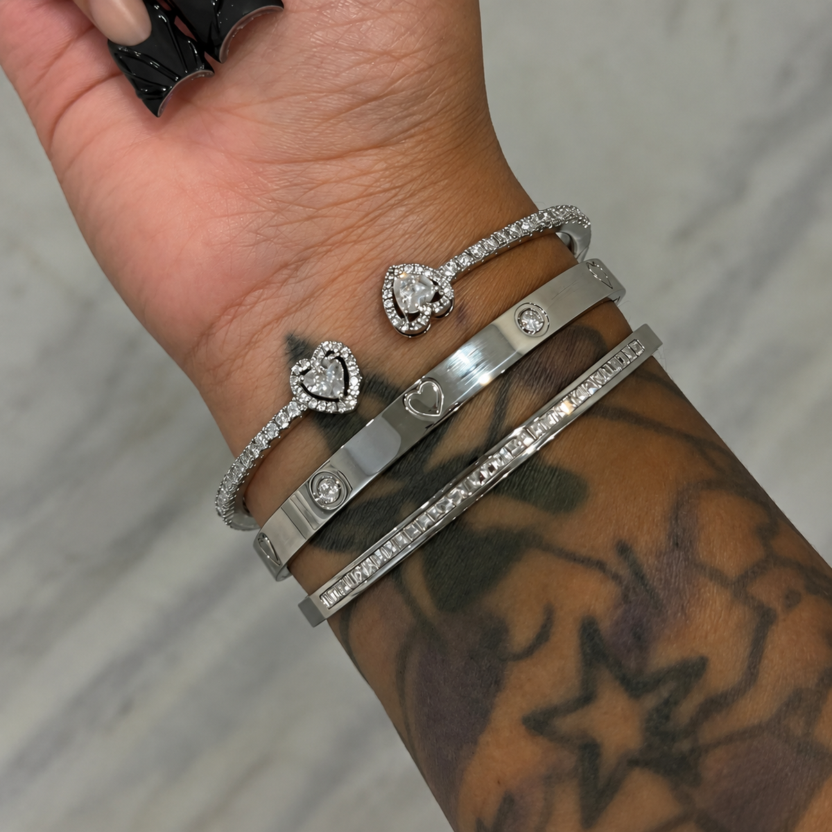 3-Piece 18K Gold-Plated Heart Bangle Set