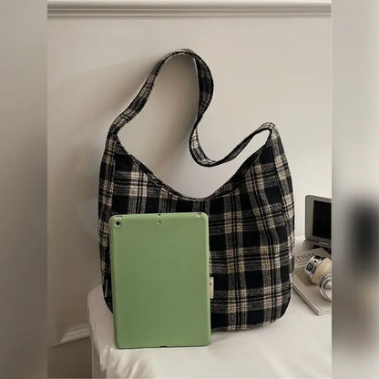 Vintage Plaid Slouchy Shoulder Bag