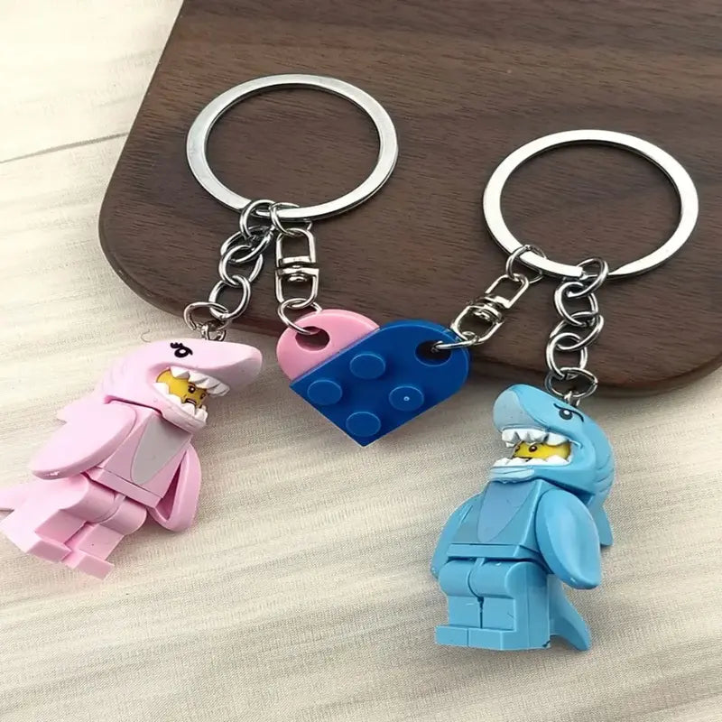 Matching Heart Shark Keychain Set