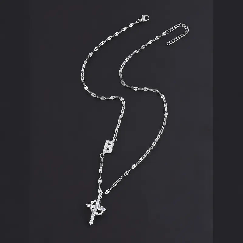 Crystal Initial Cross Necklace