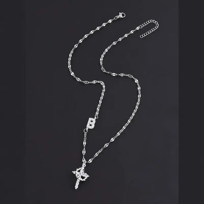 Crystal Initial Cross Necklace