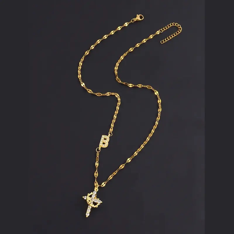 Crystal Initial Cross Necklace