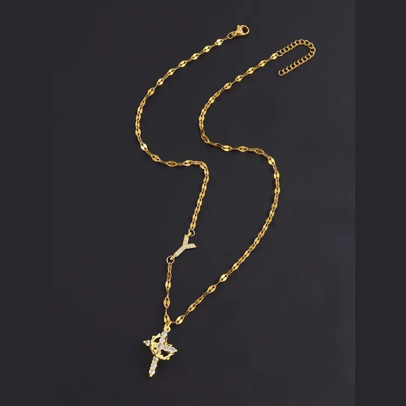 Crystal Initial Cross Necklace