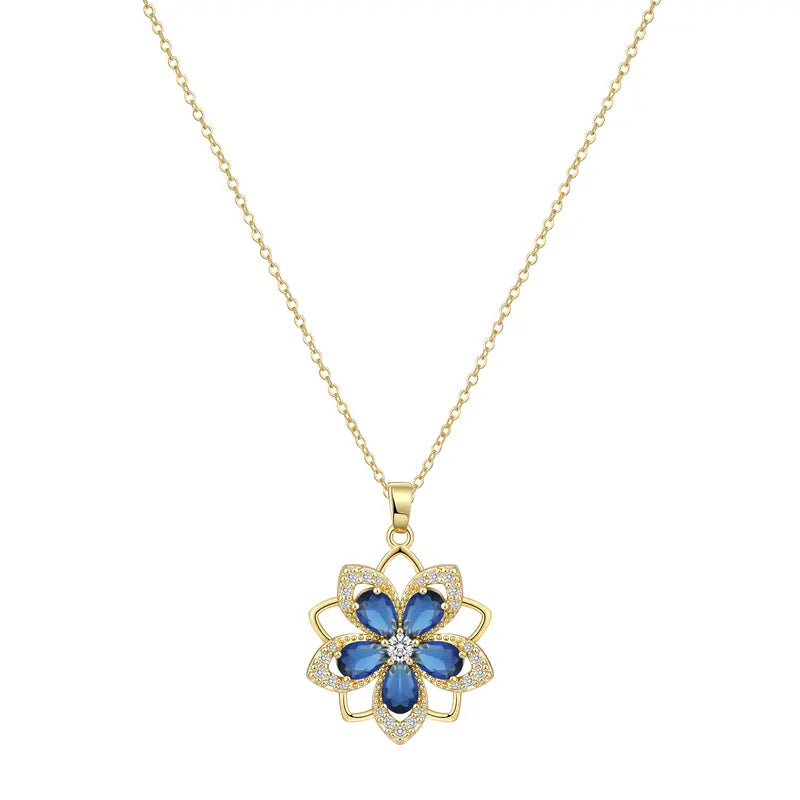 Rotating Birthstone Flower Necklace
