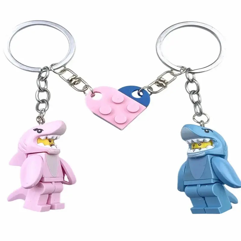 Matching Heart Shark Keychain Set