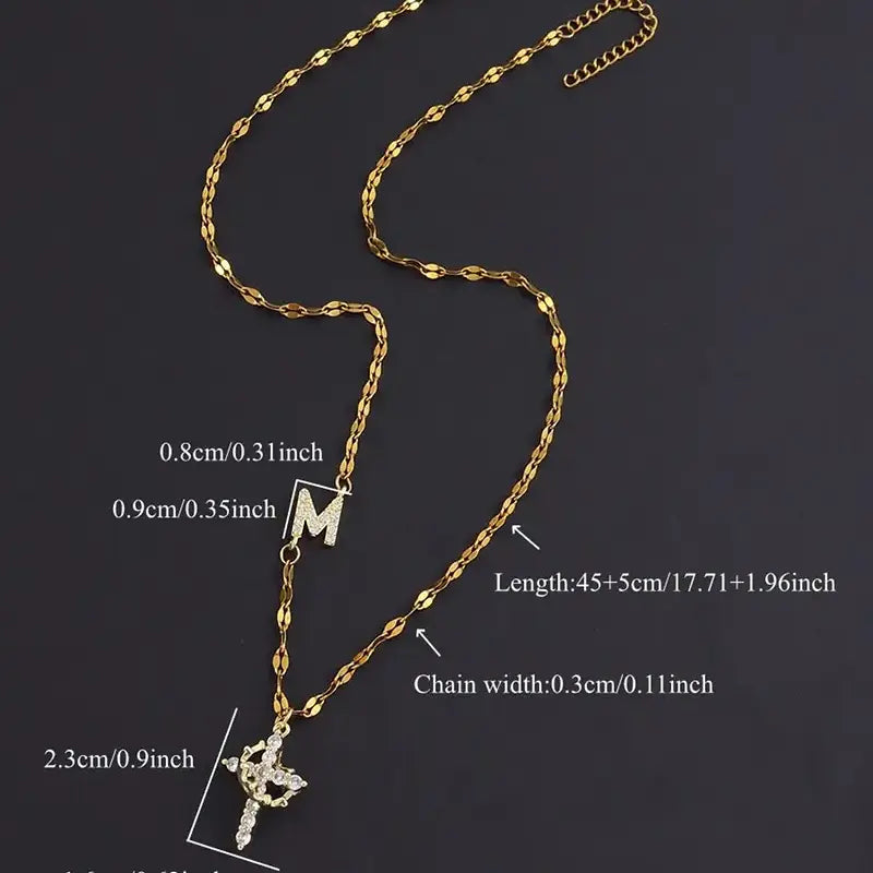 Crystal Initial Cross Necklace