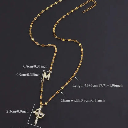 Crystal Initial Cross Necklace