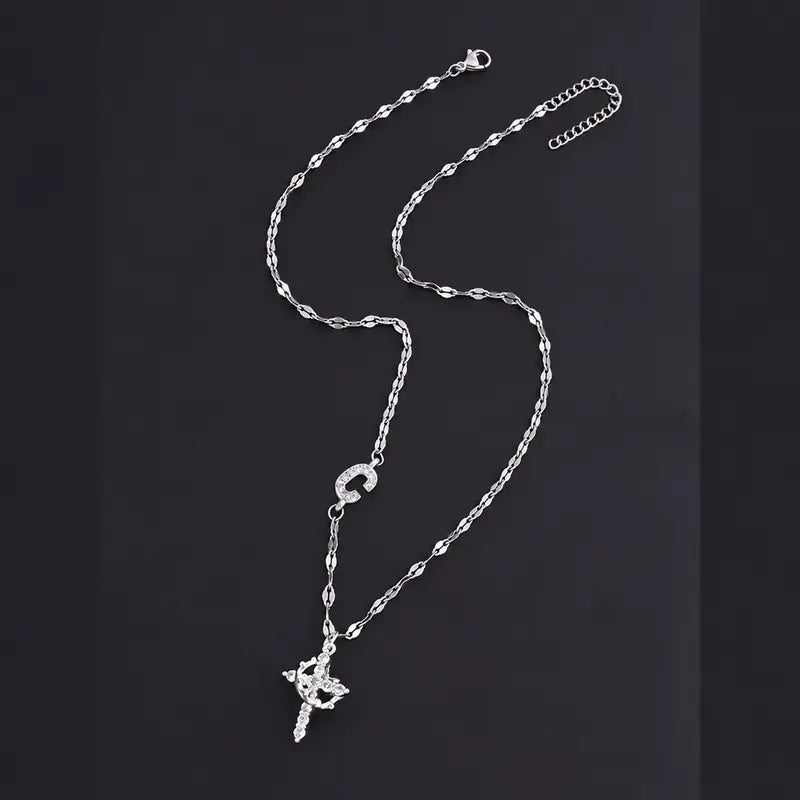 Crystal Initial Cross Necklace