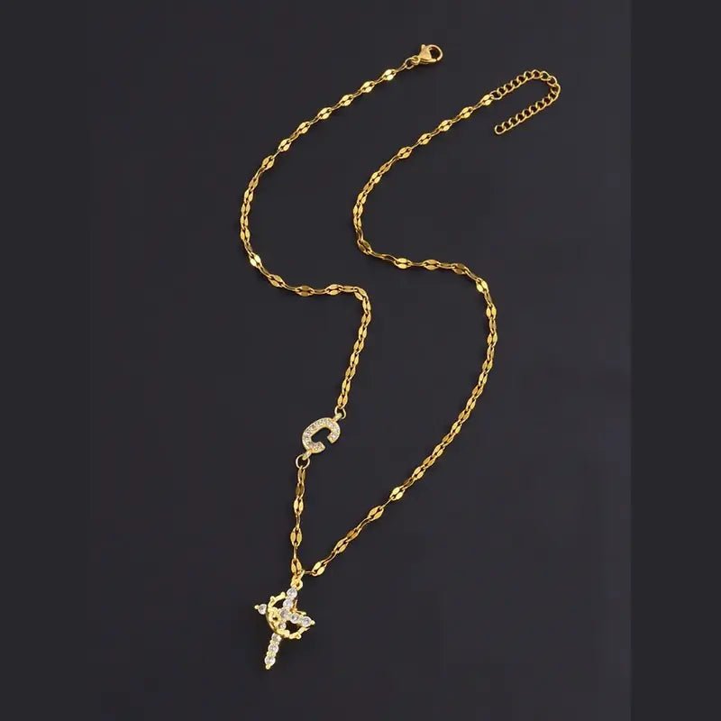 Crystal Initial Cross Necklace