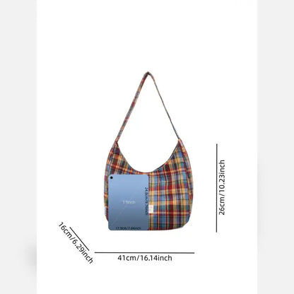 Vintage Plaid Slouchy Shoulder Bag