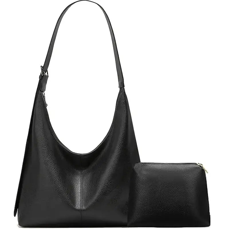 Vegan Leather Shoulder Bag with Cosmetic Pouch – Convertible Crossbody Tote