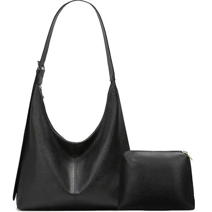 Vegan Leather Shoulder Bag with Cosmetic Pouch – Convertible Crossbody Tote