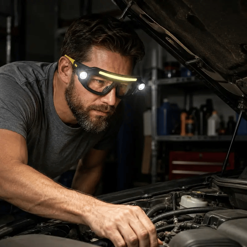 Hands-Free LED Headlamp Glasses — 5 Lighting Modes for Work, Repairs & Outdoor Use