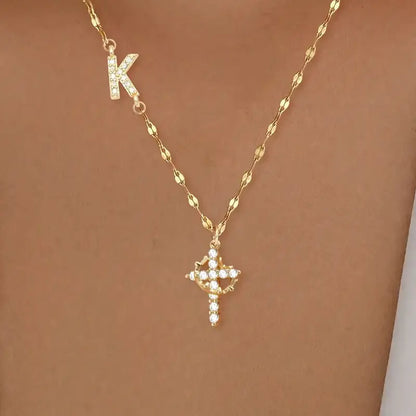 Crystal Initial Cross Necklace