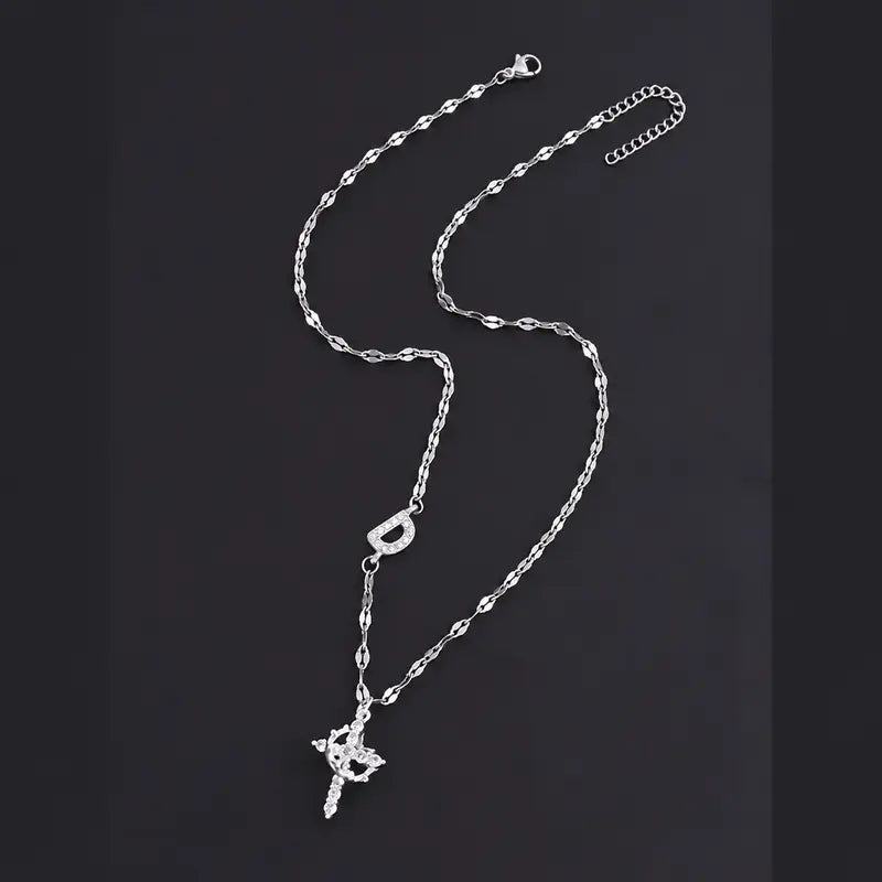 Crystal Initial Cross Necklace