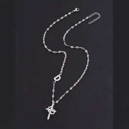 Crystal Initial Cross Necklace
