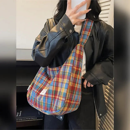 Vintage Plaid Slouchy Shoulder Bag