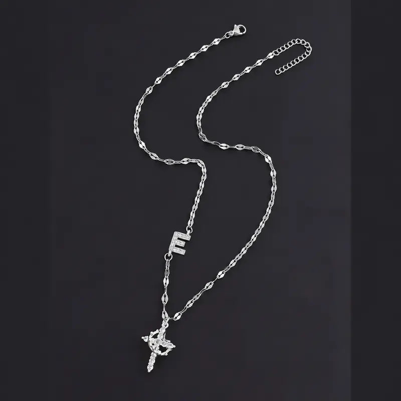 Crystal Initial Cross Necklace