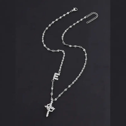 Crystal Initial Cross Necklace