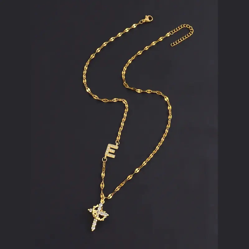 Crystal Initial Cross Necklace