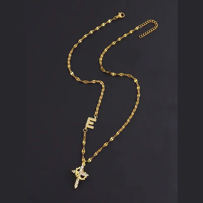 Crystal Initial Cross Necklace