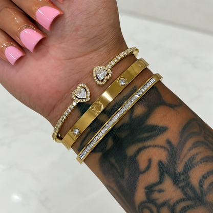 3-Piece 18K Gold-Plated Heart Bangle Set