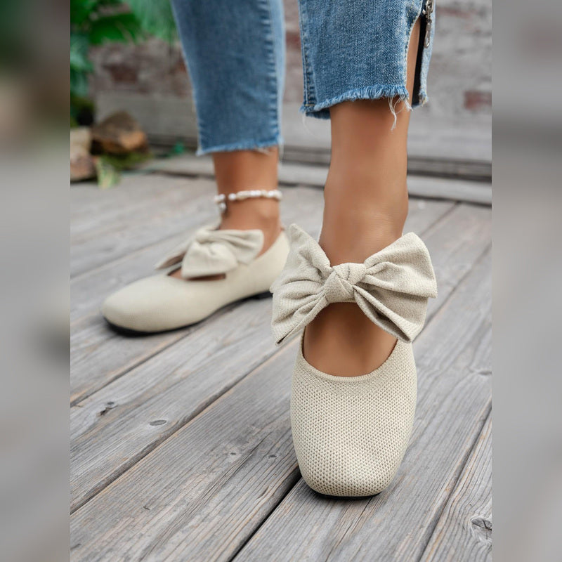Retro Knit Bow Mary Jane Flats