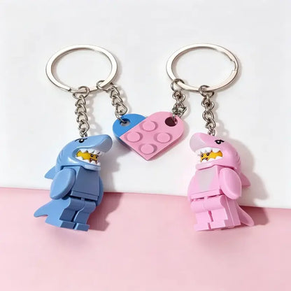 Matching Heart Shark Keychain Set