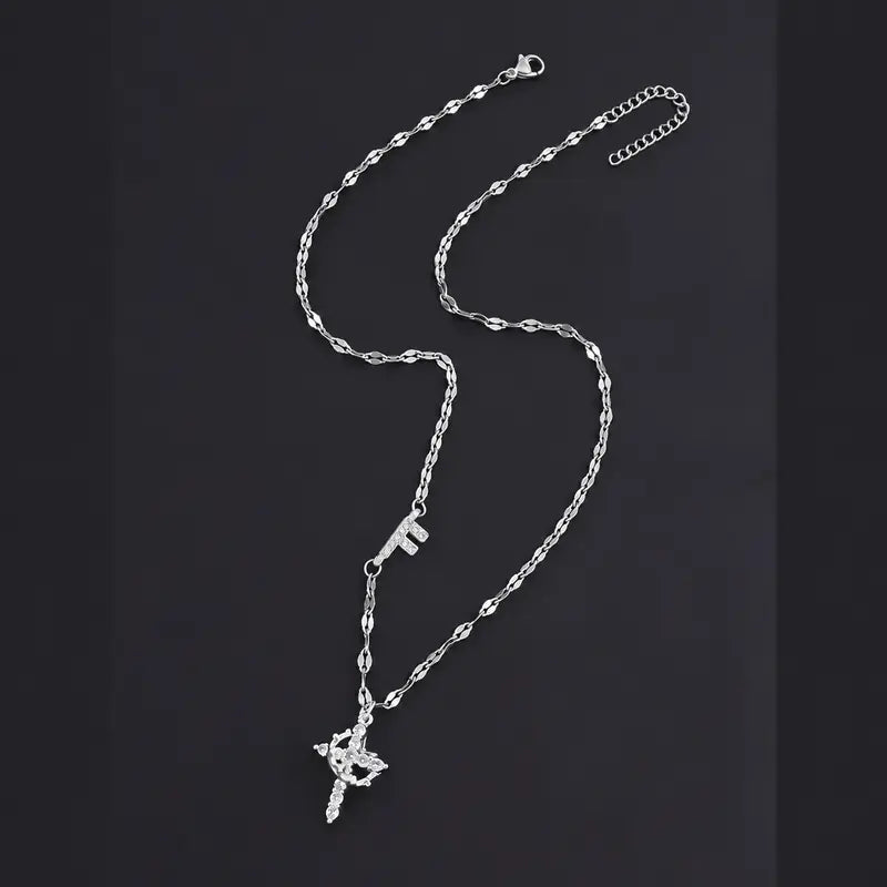 Crystal Initial Cross Necklace