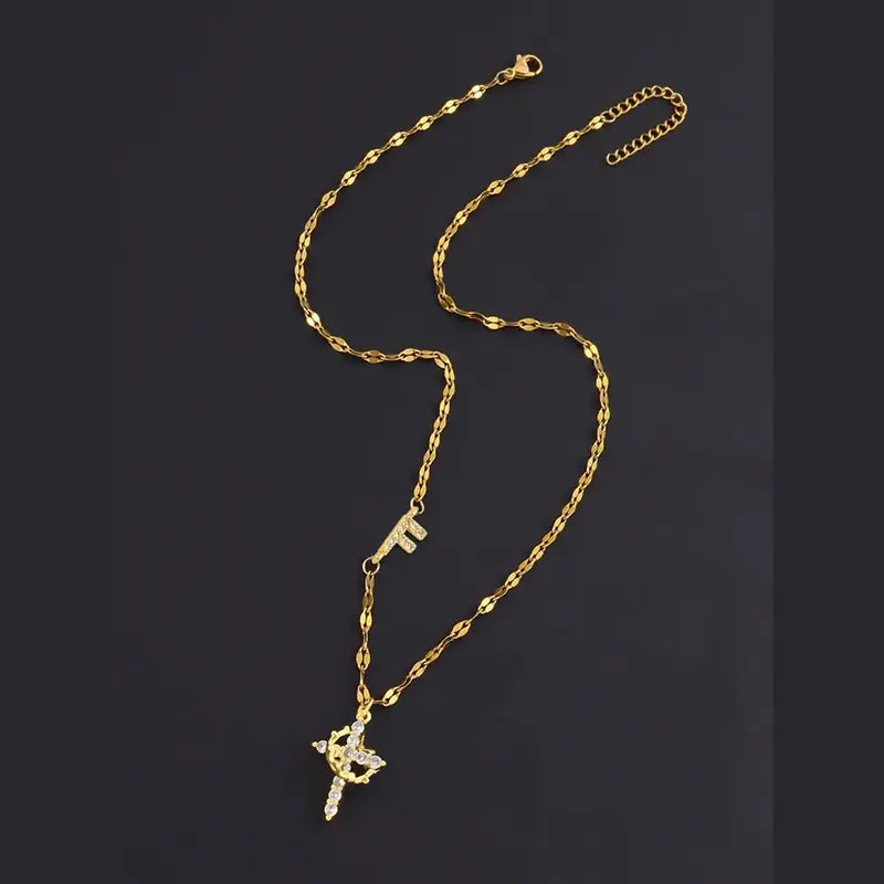 Crystal Initial Cross Necklace