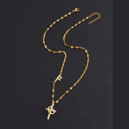 Crystal Initial Cross Necklace