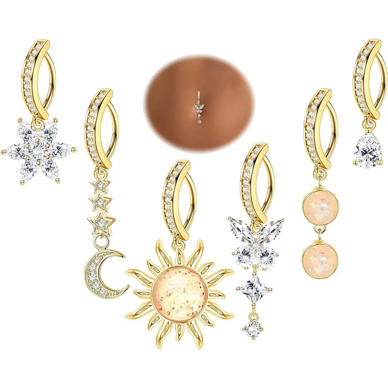 Rhinestone Butterfly & Flower Belly Ring