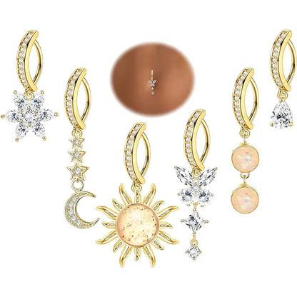 Rhinestone Butterfly & Flower Belly Ring