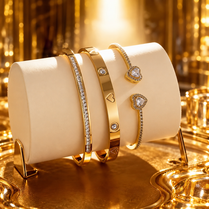 3-Piece 18K Gold-Plated Heart Bangle Set