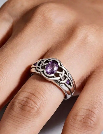 Sterling Silver Celtic Trinity Amethyst Ring