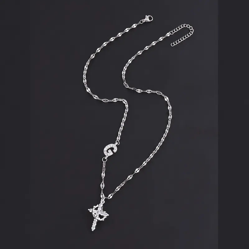 Crystal Initial Cross Necklace