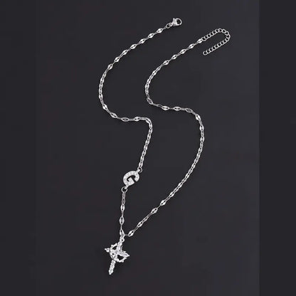 Crystal Initial Cross Necklace