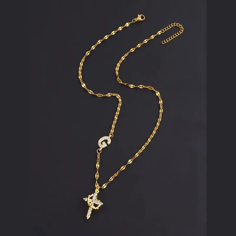 Crystal Initial Cross Necklace