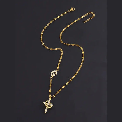 Crystal Initial Cross Necklace