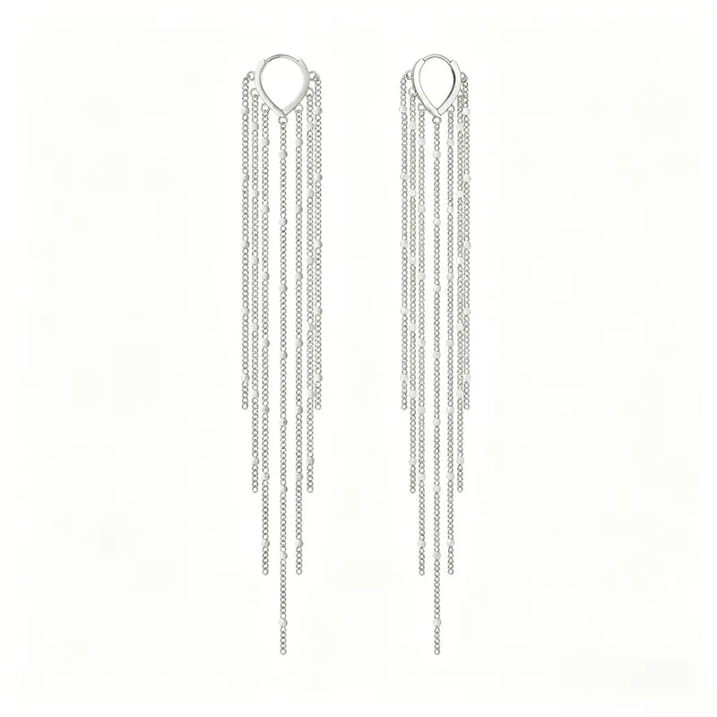 925 Sterling Silver Long Drop Earrings – Chain Dangle Earrings