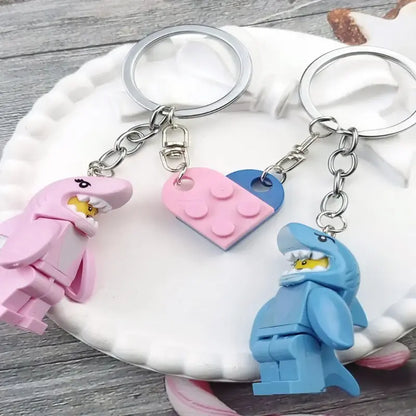 Matching Heart Shark Keychain Set