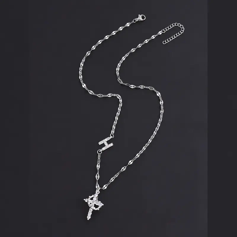 Crystal Initial Cross Necklace