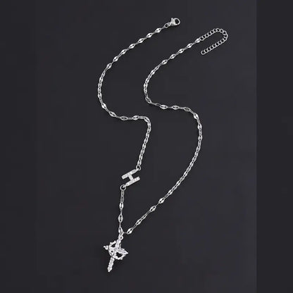 Crystal Initial Cross Necklace