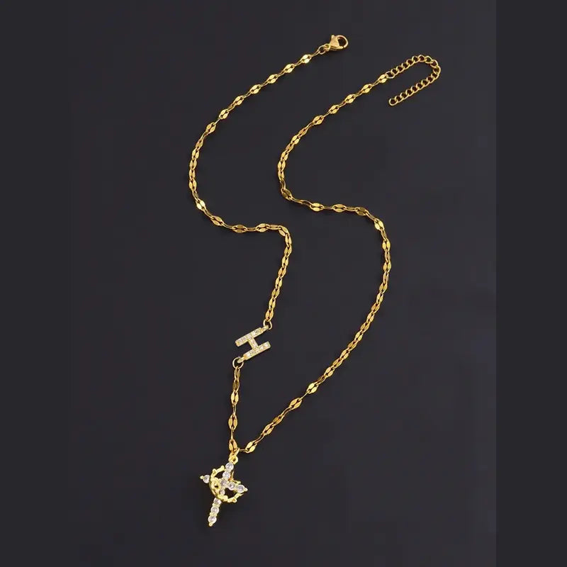 Crystal Initial Cross Necklace