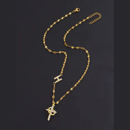 Crystal Initial Cross Necklace