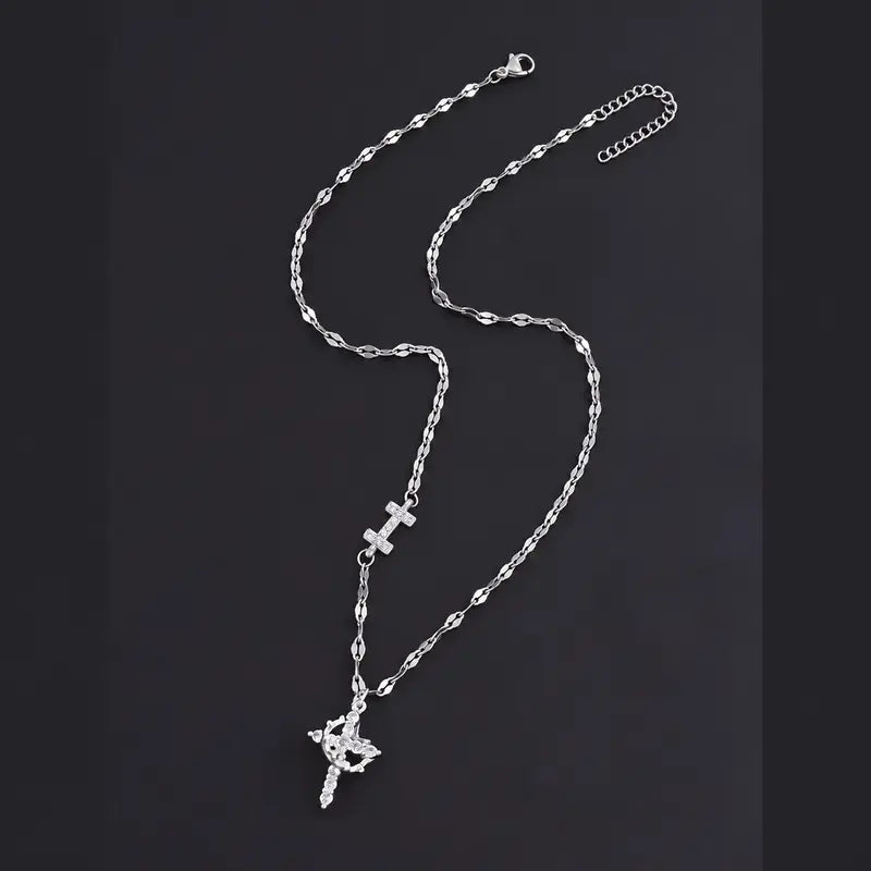 Crystal Initial Cross Necklace