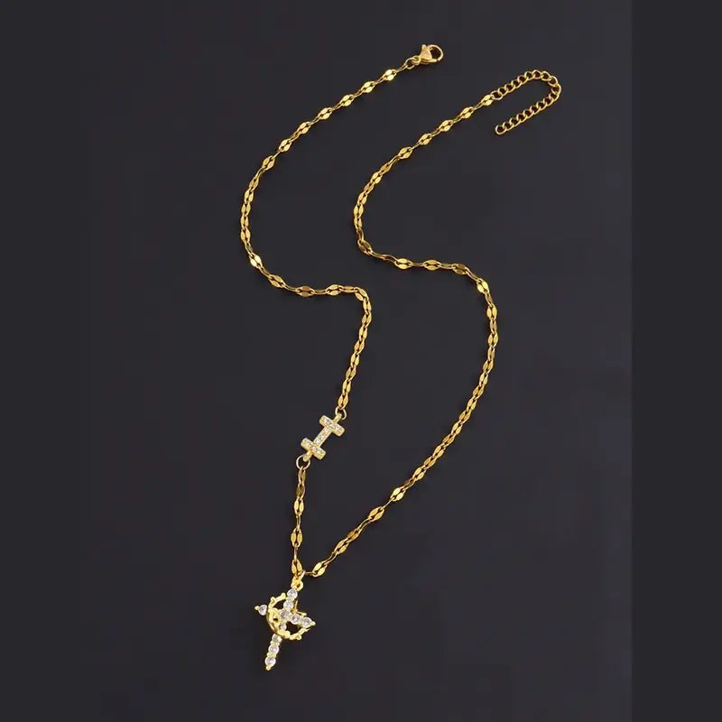 Crystal Initial Cross Necklace